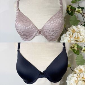 Maidenform 36D Underwire T-Shirt Bra Bundle Black & Blush Jacquard